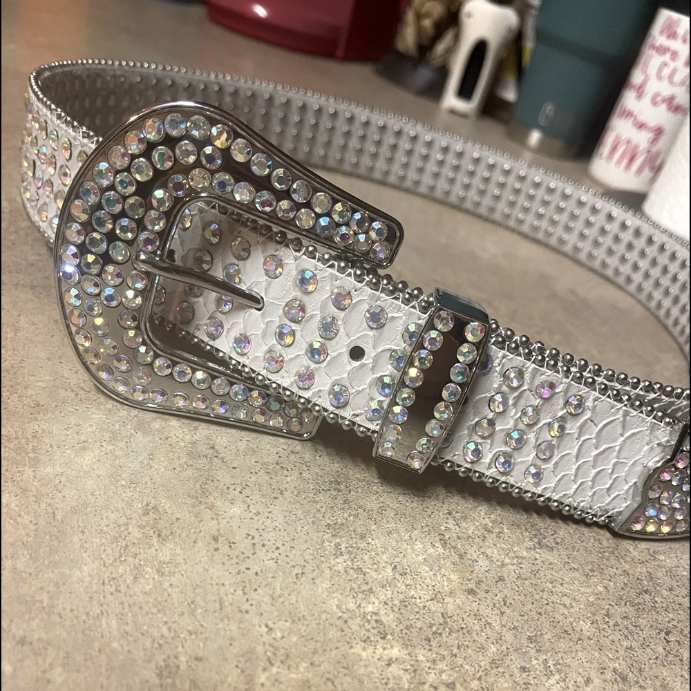 Genuine Leather white & rhinestone cowgirl belt